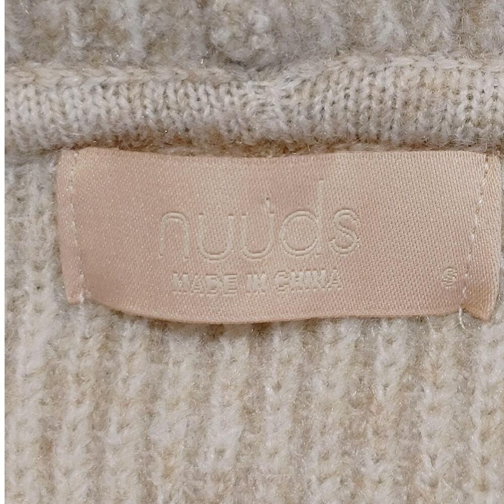 Nuuds Drawstring Hooded Sweater Beige Soft Rib Knit Pullover Womens Small - Picture 3 of 6